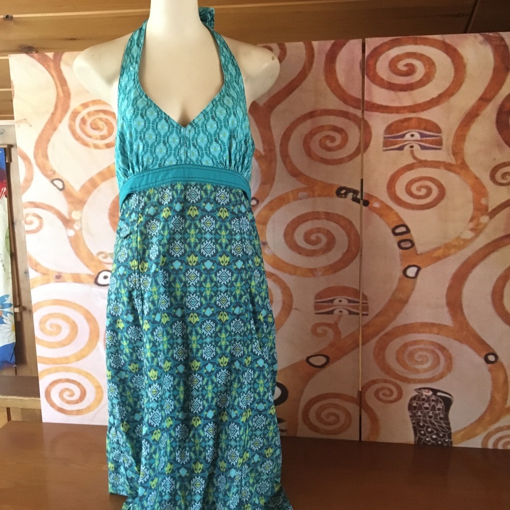 Athleta Everyday Halter Dress - Blue/green print